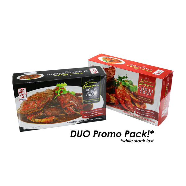 DUO Promo Frozen Singapore Black Pepper Crab & Chilli Crab 1box each (Halal) - SGFoodMart.com SG Food Mart