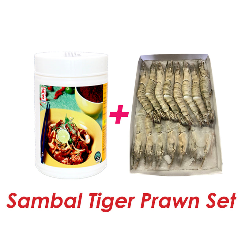 Sambal Black Tiger Prawn Set - Onion Sambal 1kg & Black Tiger Prawn 1kg/box (Halal) - SGFoodMart.com SG Food Mart